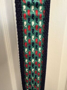 Vineyard Vines Green Web Belt with Red, Navy & White Whale Pattern